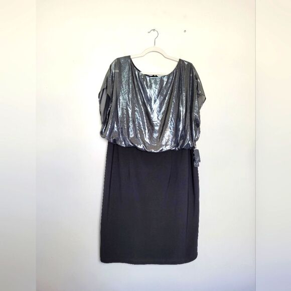 NEW Adrianna Papell Blouson Metallic Foil Dress Formal Event Plus Size 16W - Picture 2 of 12